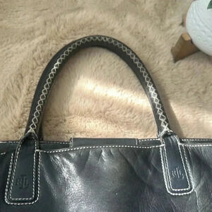 Ralph Lauren handbag black leather trim stitching extravagant chic lined